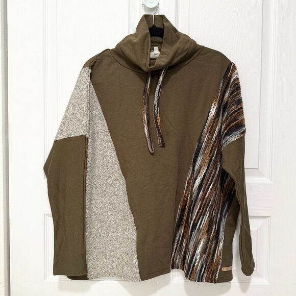 Women BKE Cowl Neck Pieced Turtleneck Pullover Relaxed Fit in Olive Size Small - Picture 2 of 8